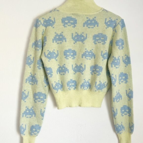 Zara x Space Invaders Taito Crop Sweater Wool Blend Retro Gaming Pullover Sz S - Picture 6 of 8